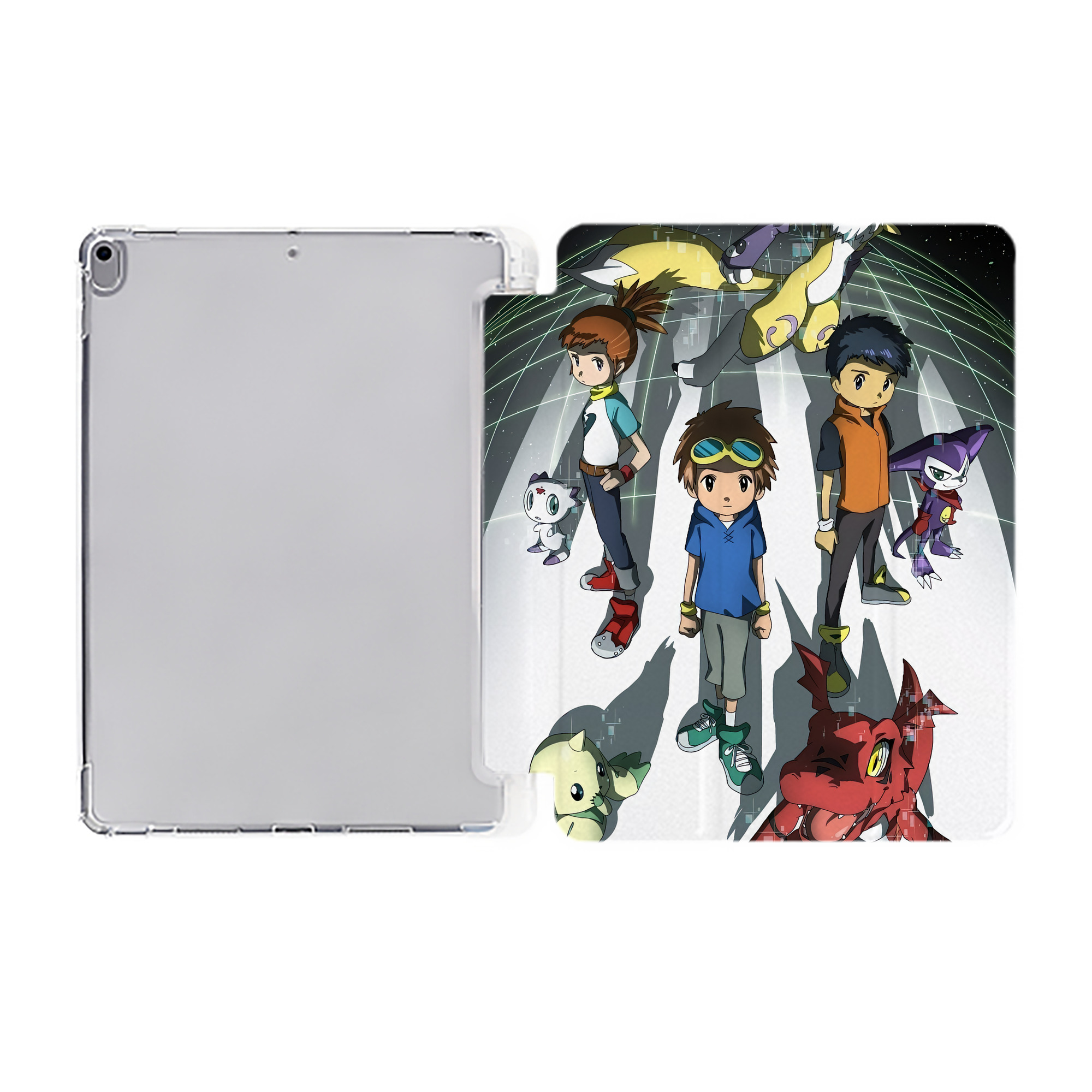 （画像用） Digimon デジタルモンスター/デジモン IPad ケース ペン収納付き 三つ折りスタンド PUレザー×シリコン 対応機種9.5/10.5/10.9インチ